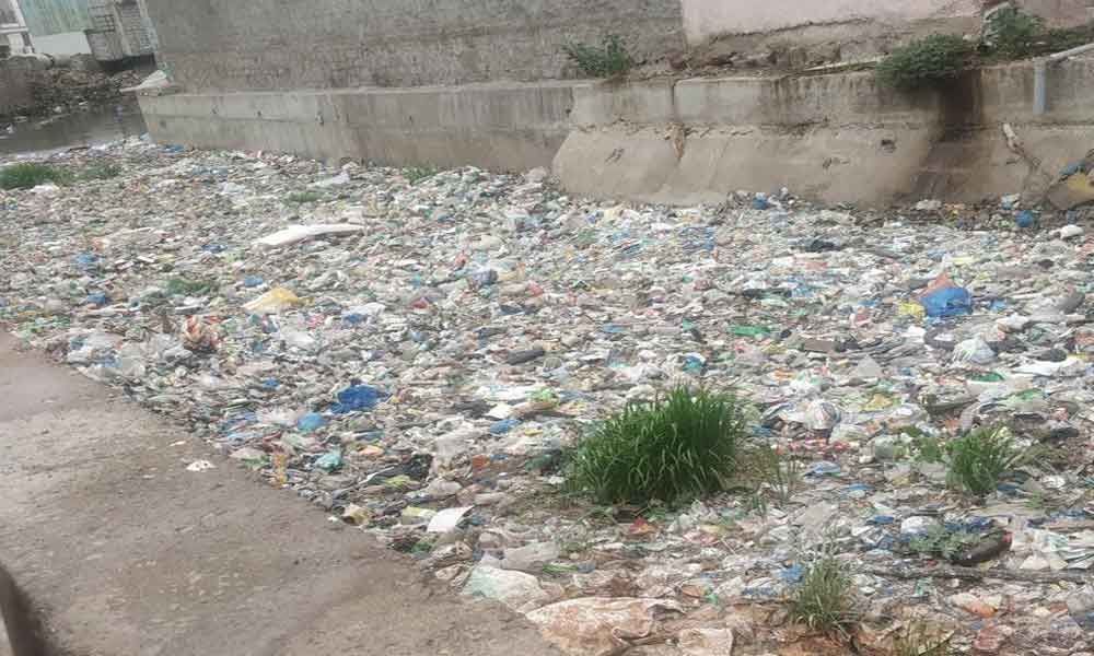 Plastic chokes nala drains in Shaikpet