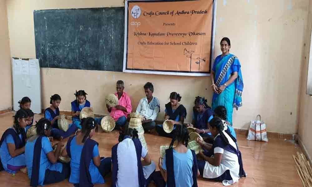 Students trained in basket making at Craft Council of Andhra Pradesh