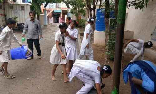 Vizag GVMC School students wield brooms, clean up campus