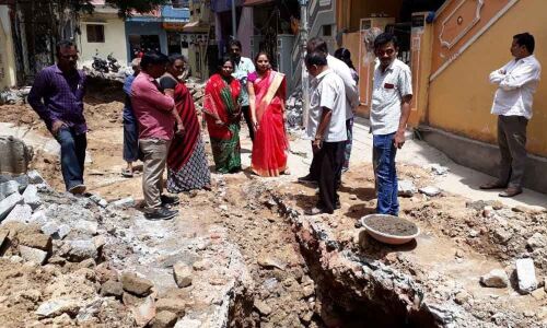Corporator Pannala Kavya Reddy inspects underground drainage pipeline works