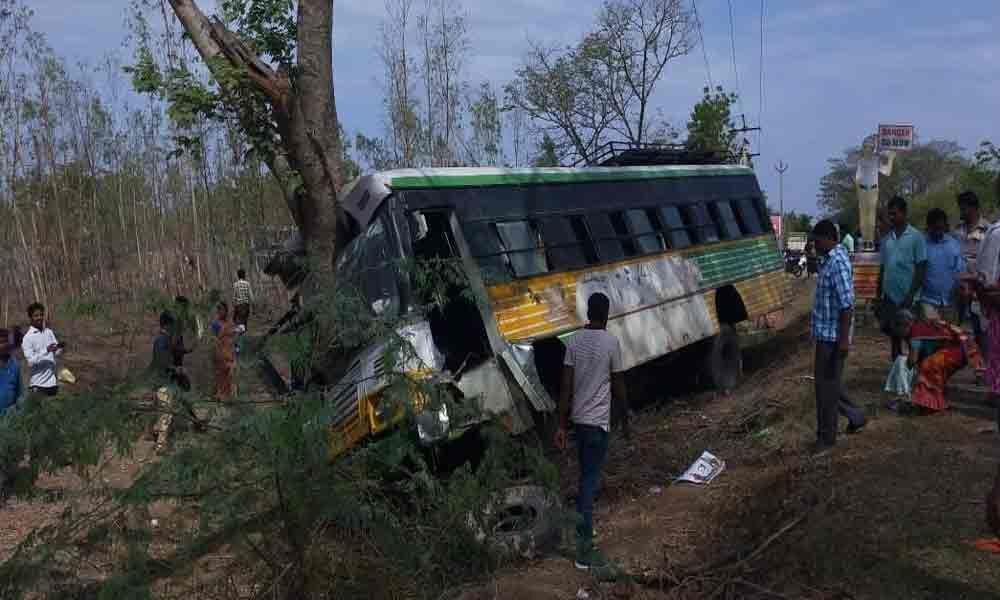Close shave for passengers as RTC bus rams into tree