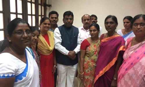 Anganwadi staff union representatives call on Nama Nageswara Rao in Khammam