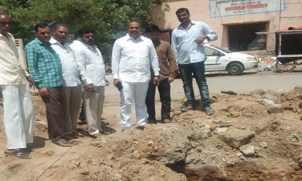 Corporator V Jagdishwar Goud inspects drainage works