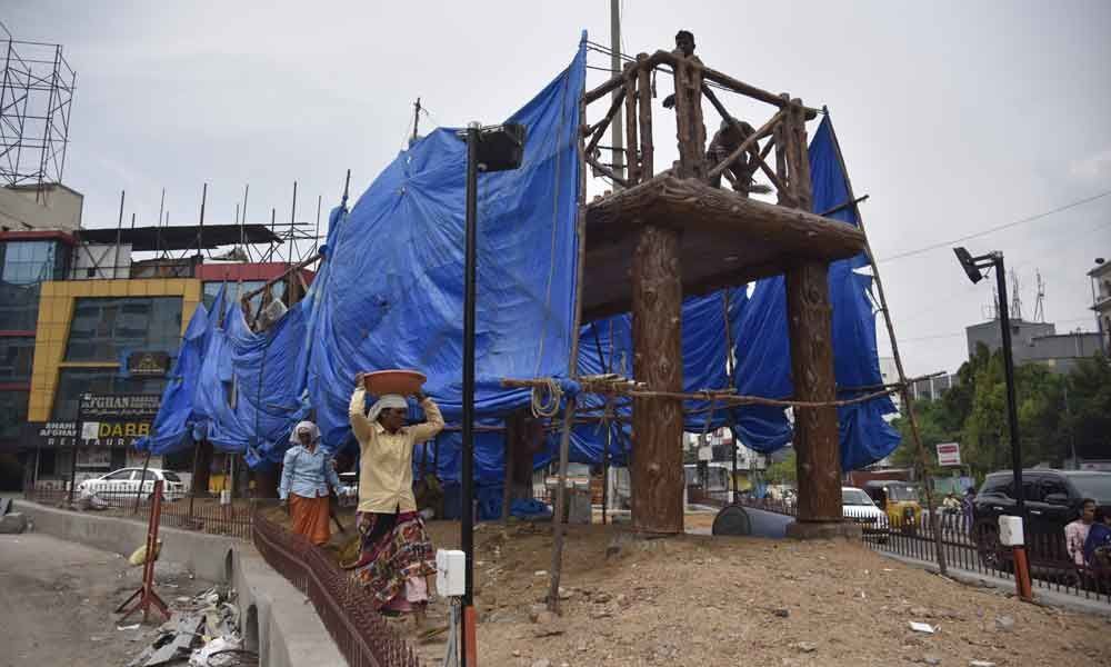 Wooden bridge in the works at Lakd-ka-Pul