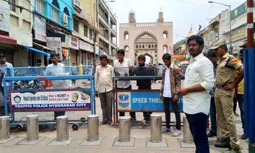 Hydraulic bollards set up at Charminar