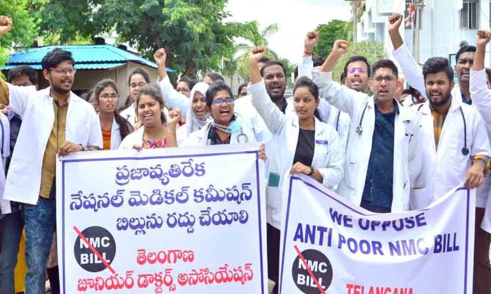 Doctors protest National Medical Commission Bill in Warangal