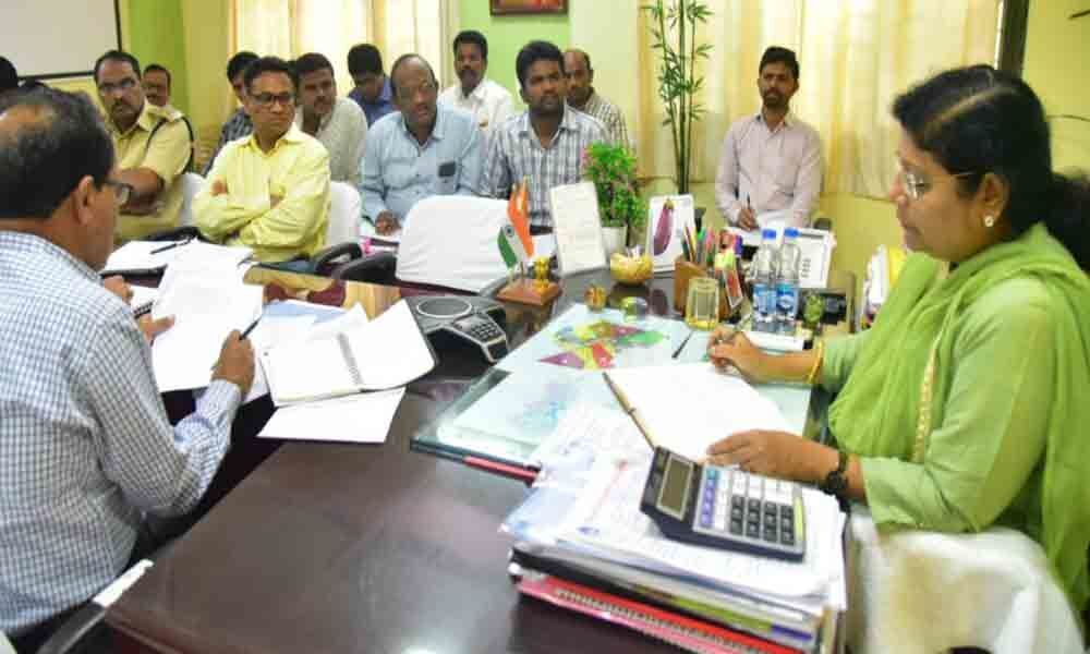 Collector M Prashanthi reviews National Rurban works with officials in Nirmal
