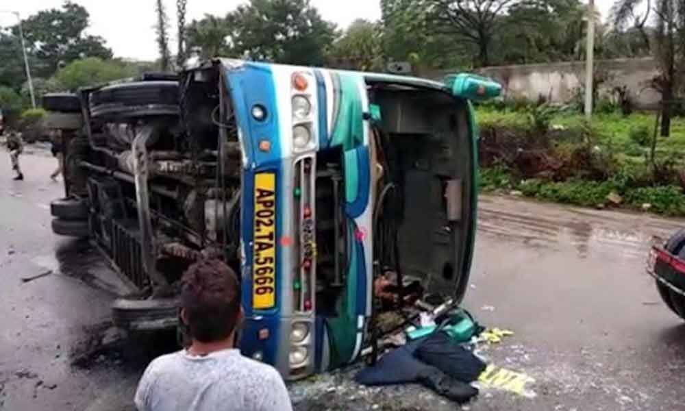 Private travels bus overturns in Hyderabad, 15 injured