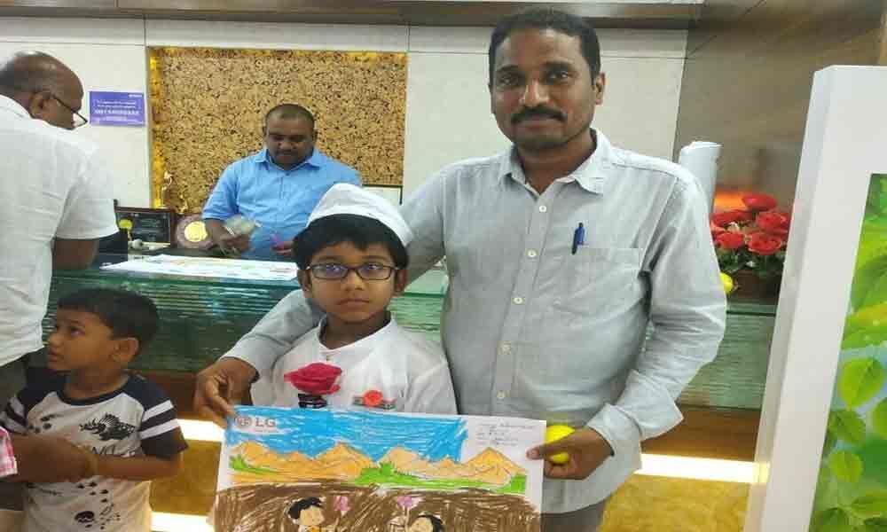 Third Class student wins district level award in art at Chittoor