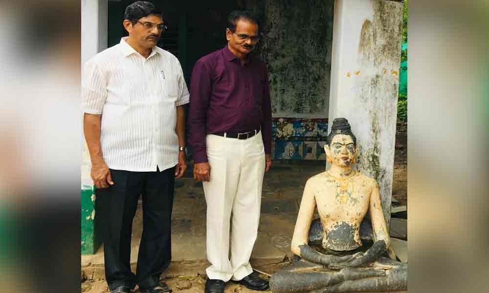 13th Century Amitabha Buddha sculpture found at Vuyyuru mandal