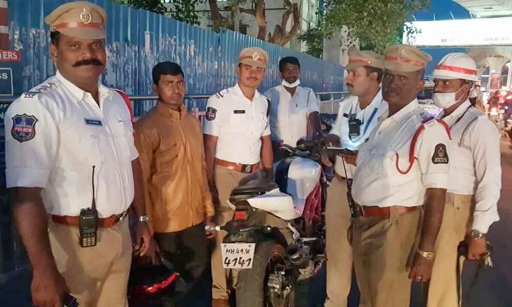 Biker booked for improper number plate, silencer in Hyderabad
