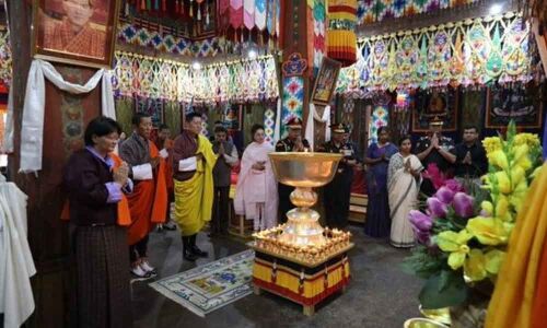 Bhutanese king lights thousand lamps in memory of Sushma Swaraj
