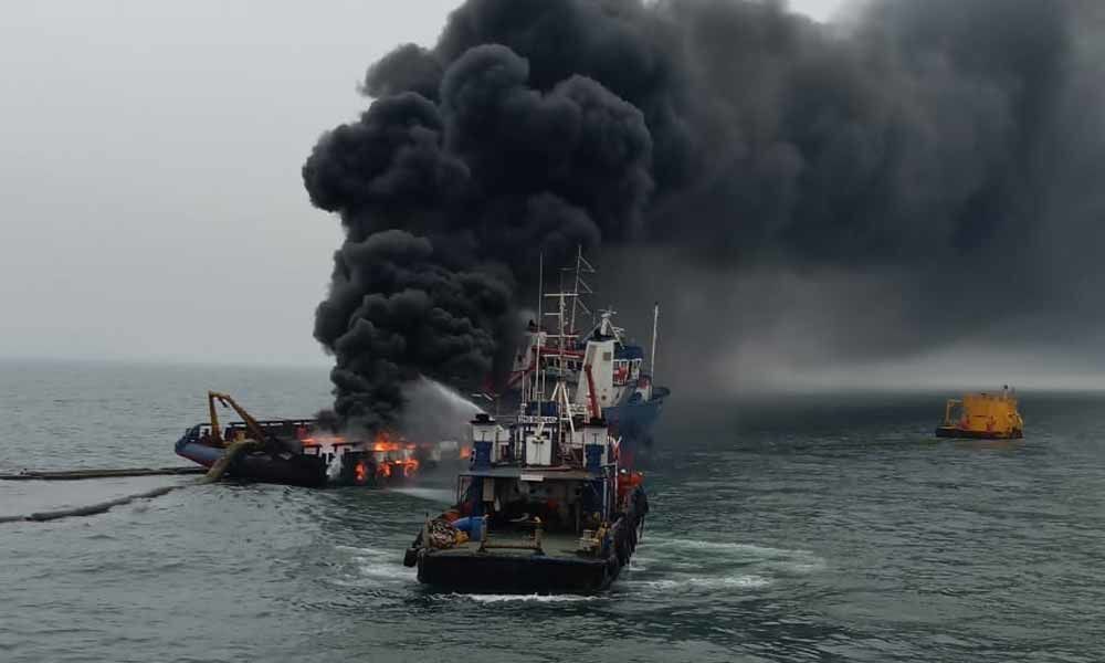 Coast guard ship catches fire, 28 members rescued
