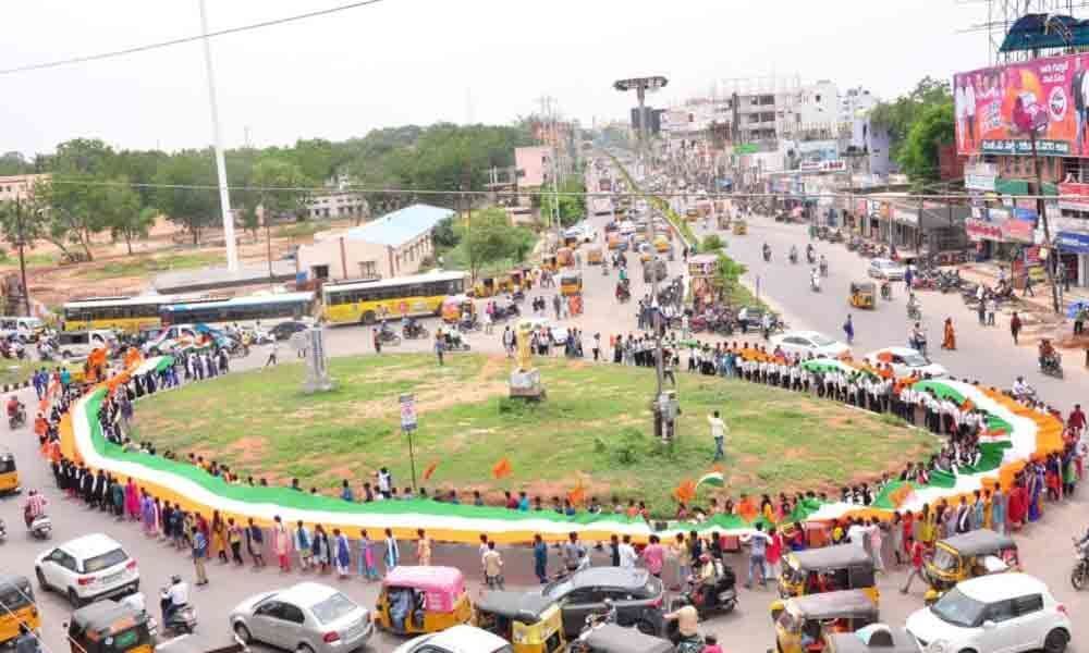 ABVP takes out rally with 370-meter-long national flag in Karimnagar