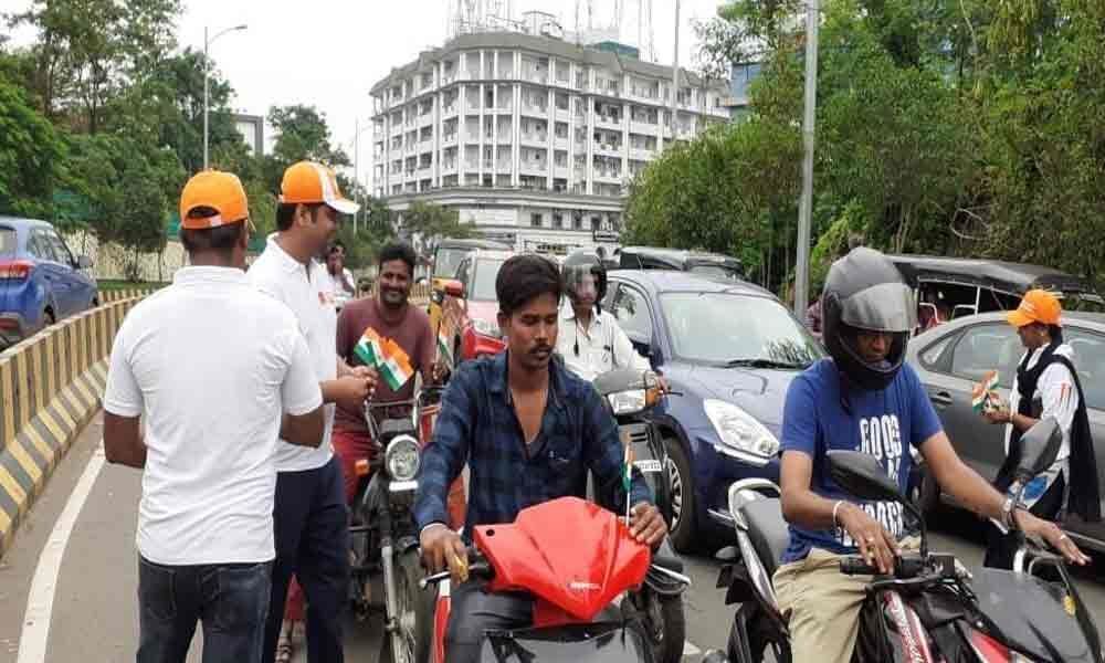 BoB staff conduct awareness drive on wearing helmets in Visakhapatnam