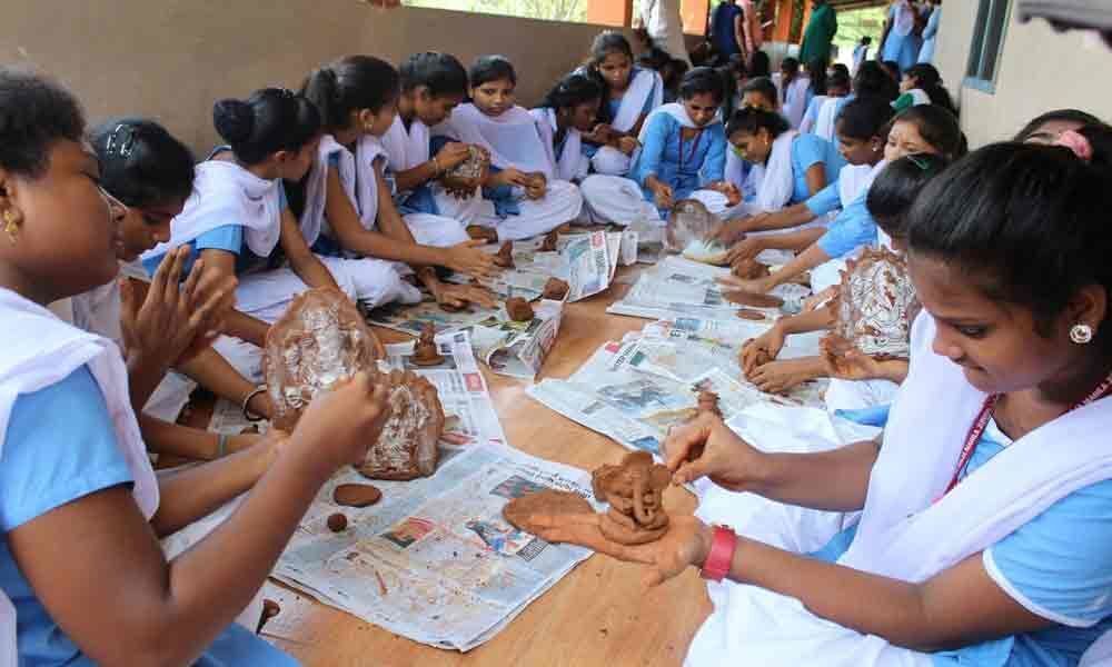 Workshop on making of clay Ganesha idols in Visakhapatnam