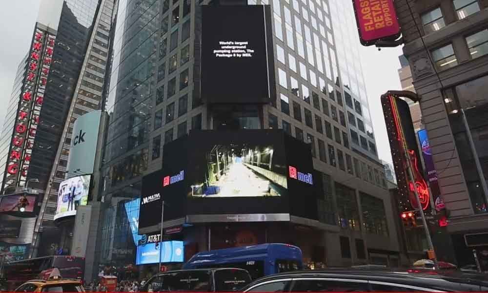Telanganas prestigious Kaleshwaram project displayed on New Yorks Time Square