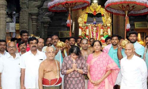 Union Ministers Nirmala, Shekhawat worship Lord Balaji