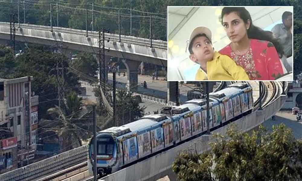 Nara Brahmani, son Devansh take Hyderabad metro ride