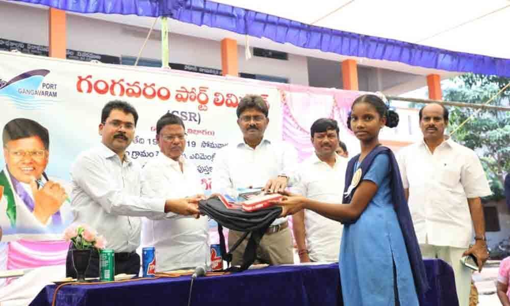 Port distributes stationery material among 550 students in Visakhapatnam