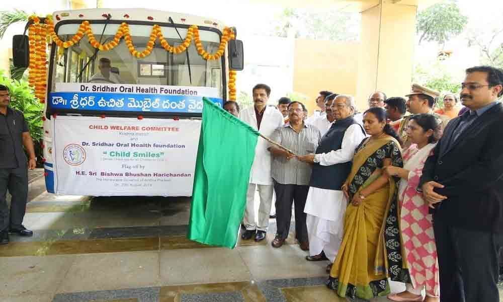 Governor flags off mobile dental unit in Vijayawada