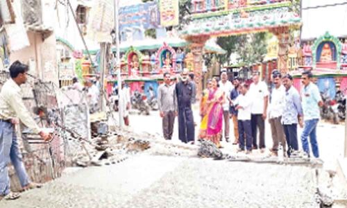 Corporator Pannala Kavya Reddy inspects CC road works