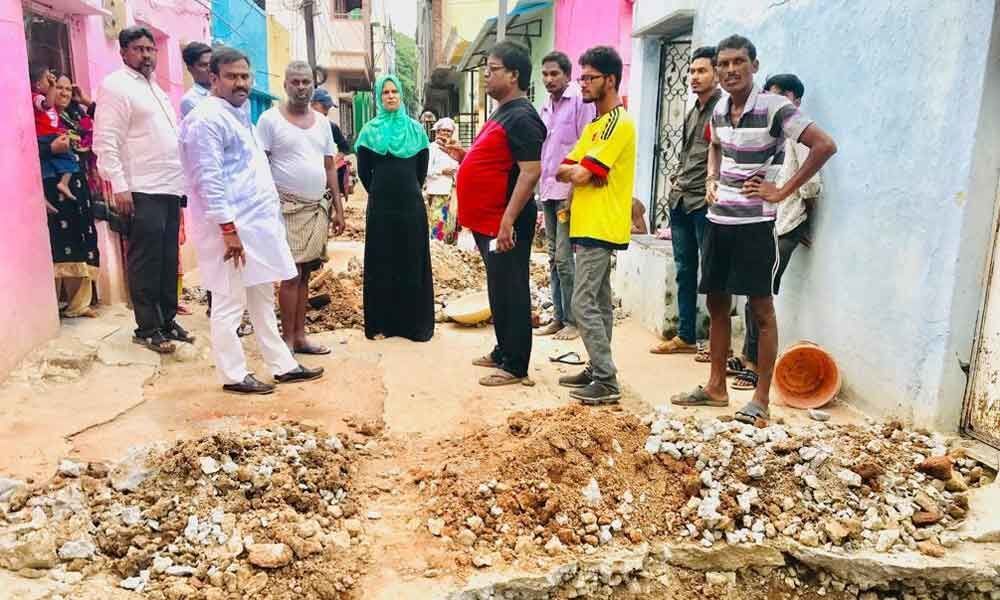 Corporator Satish Goud inspects drainage works