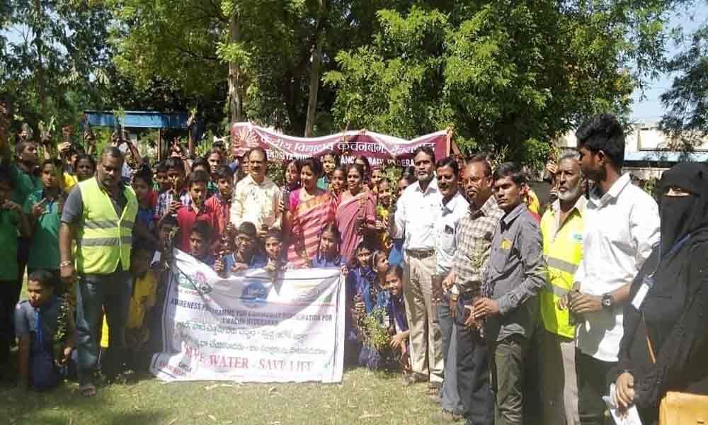 GHMC distributes saplings to KV students
