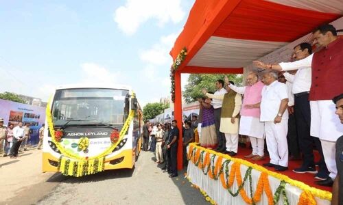 Amit Shah flags off first fleet of eco-friendly electric buses in Ahmedabad