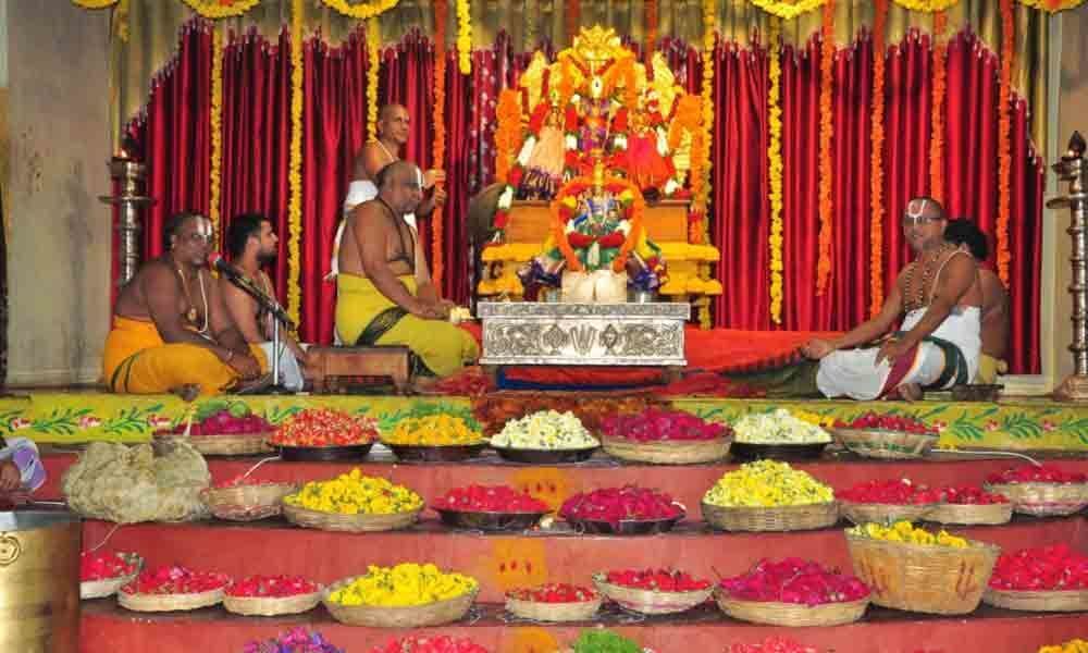 Lord Rama adorned with 10 types of flowers in Bhadrachalam