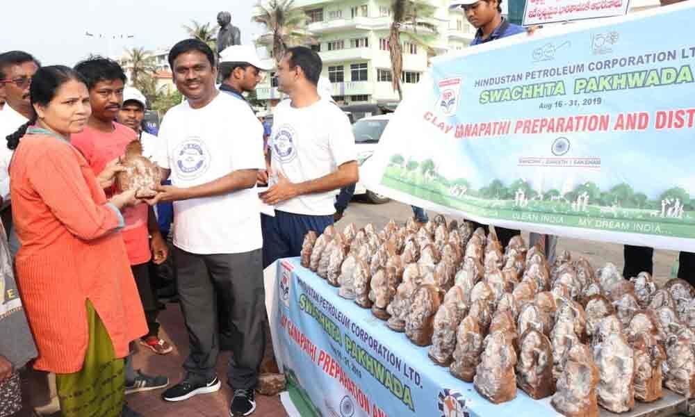 HPCL distributes clay Ganesh idols in Visakhapatnam