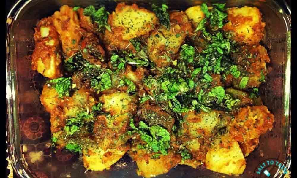 Potatoes with mint leaves