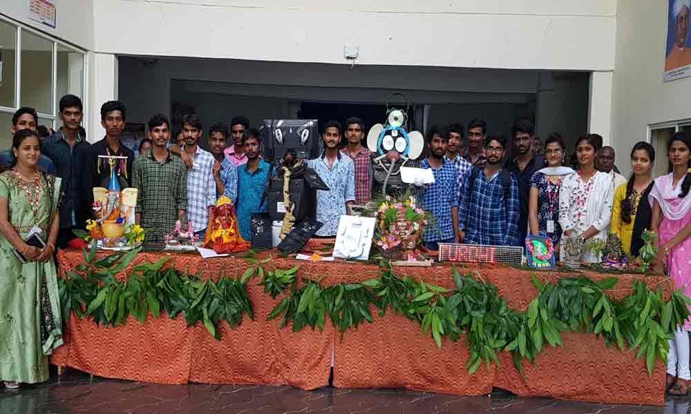 GIET students make eco-friendly idols in Rajamahendravaram