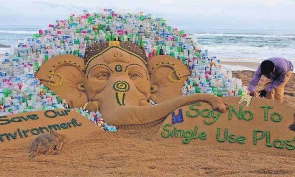 Odisha Artist Sudarsan Pattnaik Creates Sand Ganesha With 1,000 Plastic Bottles