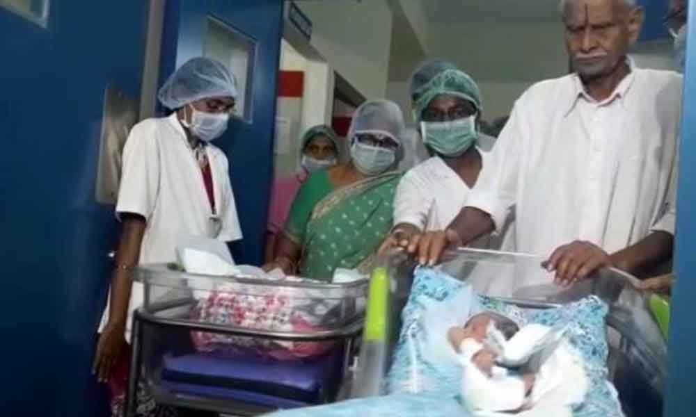 74- year old woman delivered twin baby girls in Guntur