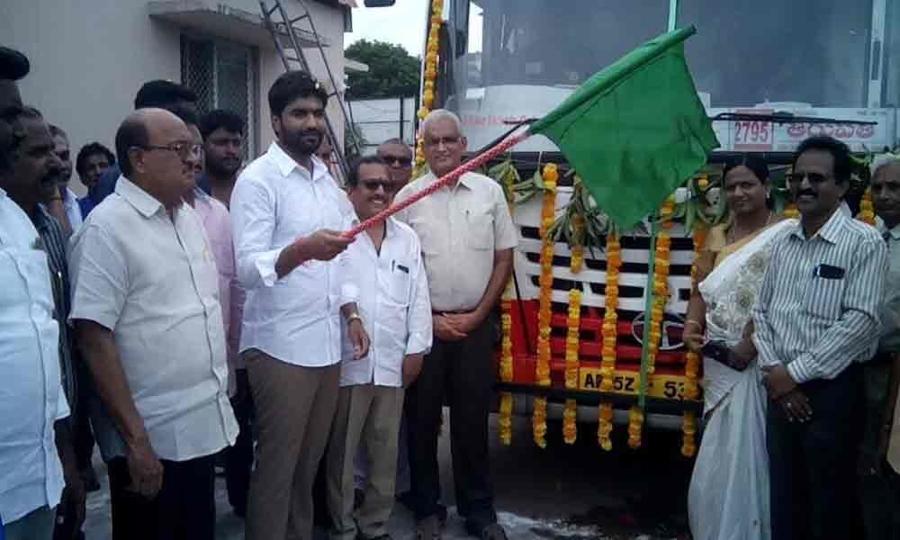 MP flags off bus service to Tirupati