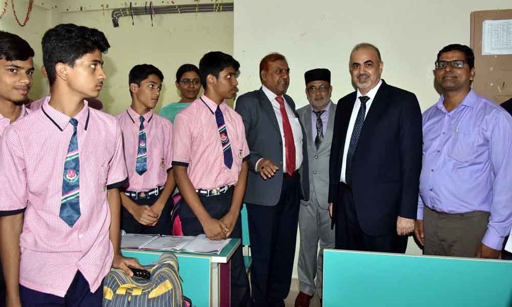 Iraqs Consul General visits Telangana Minorities Residential School at Saidabad