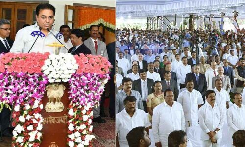Jai KTR slogans reverberate at Raj Bhavan