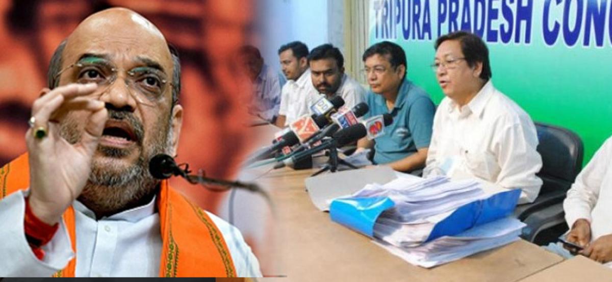 Tripura Congress demonstrates against Amit Shahs remarks