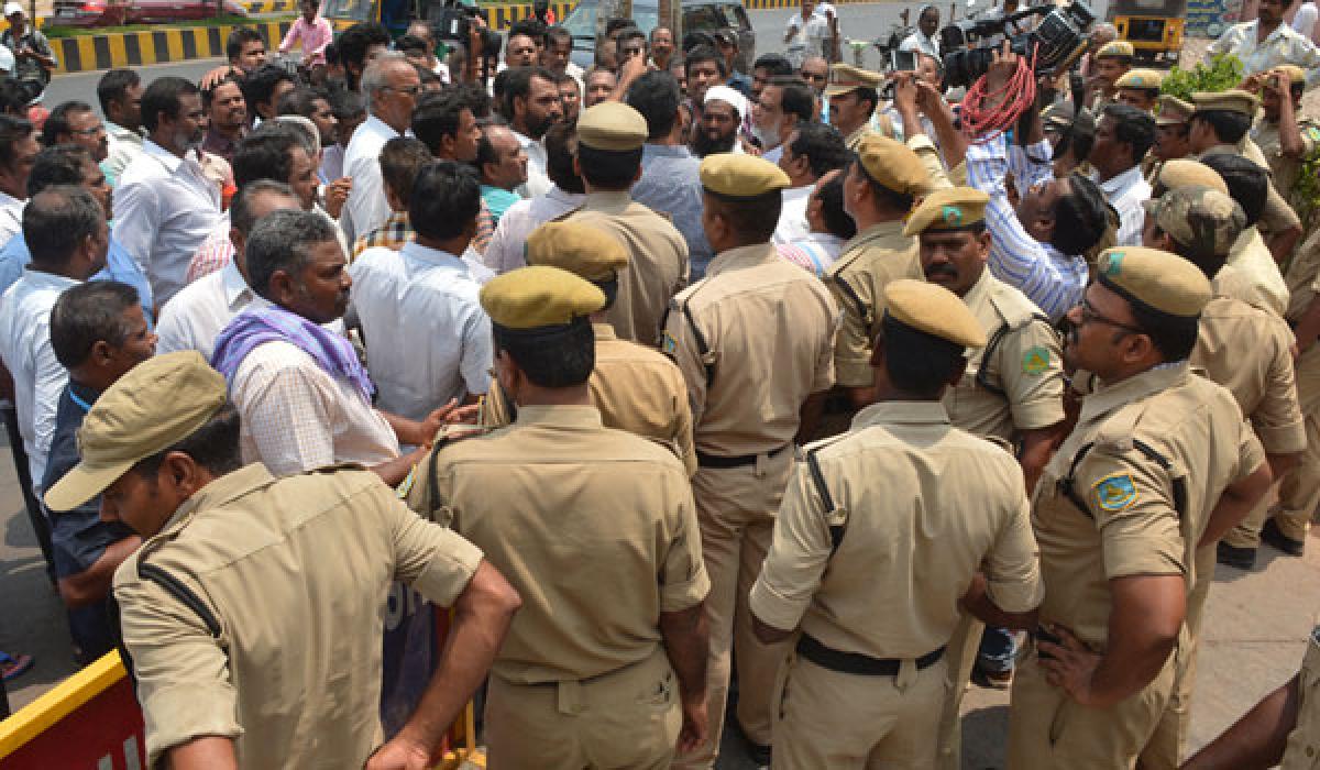 Staff of Kesineni travels stage protest at MP office