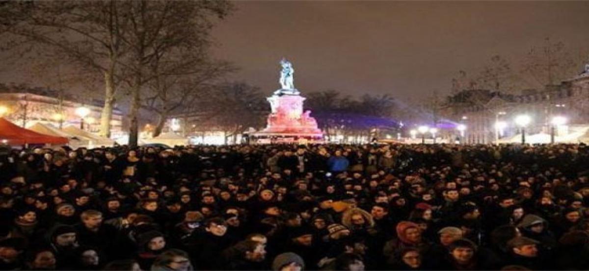 French protesters rally at Place de la Republique in Paris