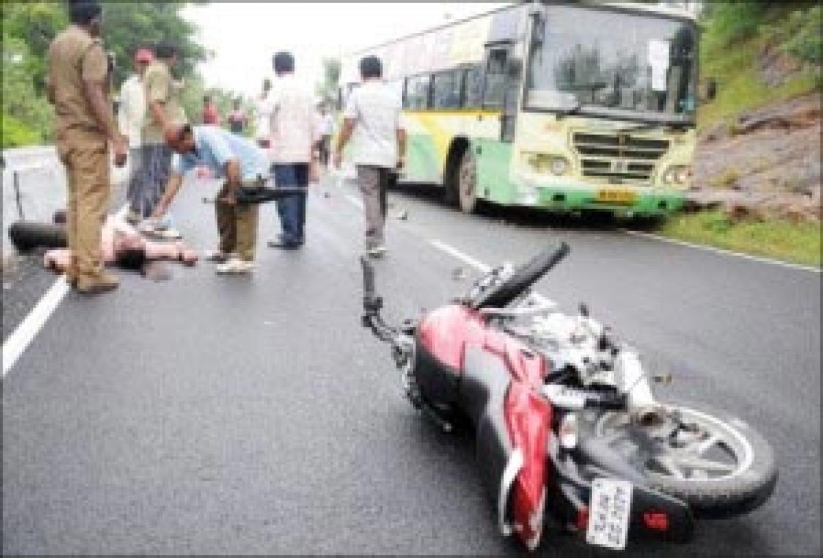 One killed as bus rammes into bike