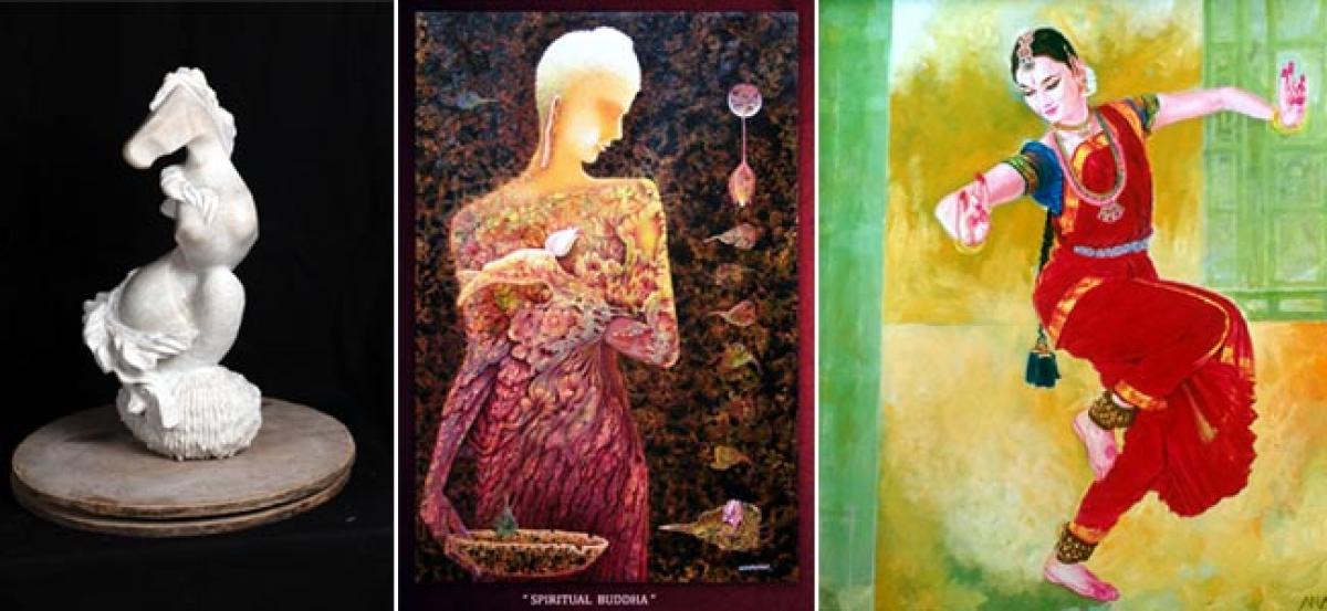 Dual show of paintings by artists Bhiva Punekar and Paneri Bhiva Punekar in  Jehangir Art Gallery. 