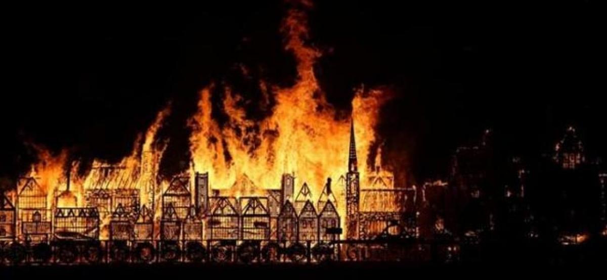 Wooden sculpture of London goes up in flames to mark Great Fire anniversary