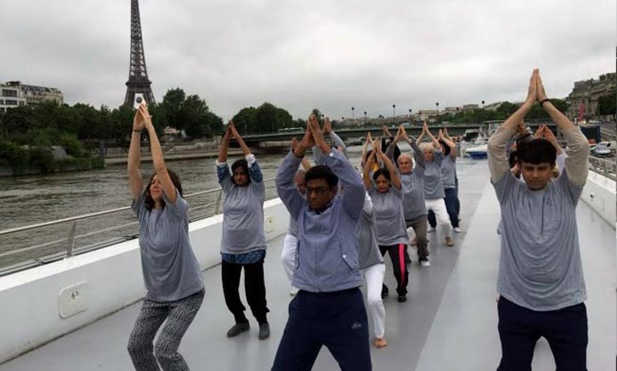 International Day of Yoga on the river Seine in Paris