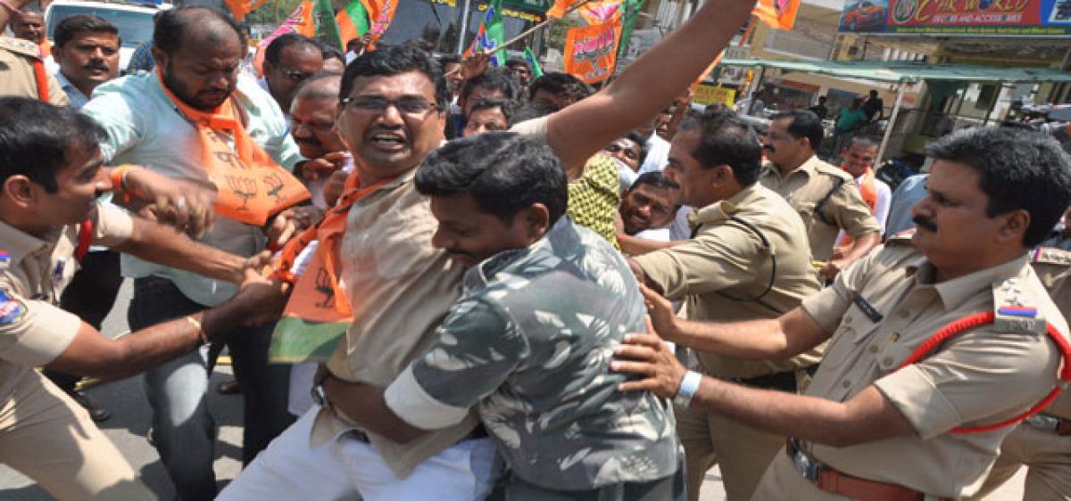 Tension prevails as BJP workers wrestle with police