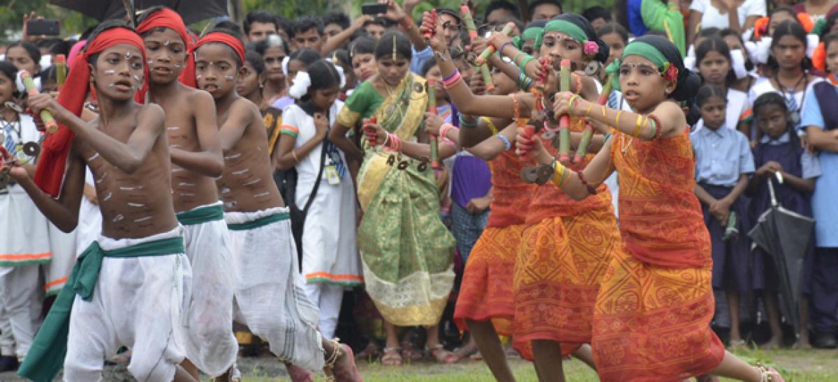 Tribal students enthrall people with traditional dance moves in Kothagudem