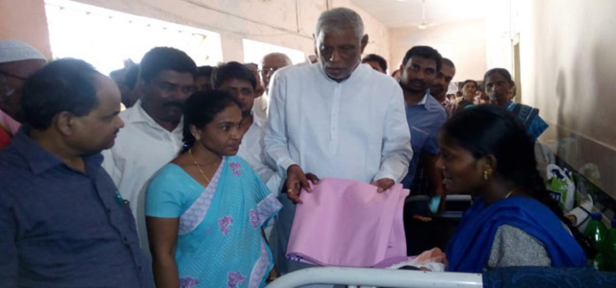 Mancherial MLA distributes bed sheets to patients