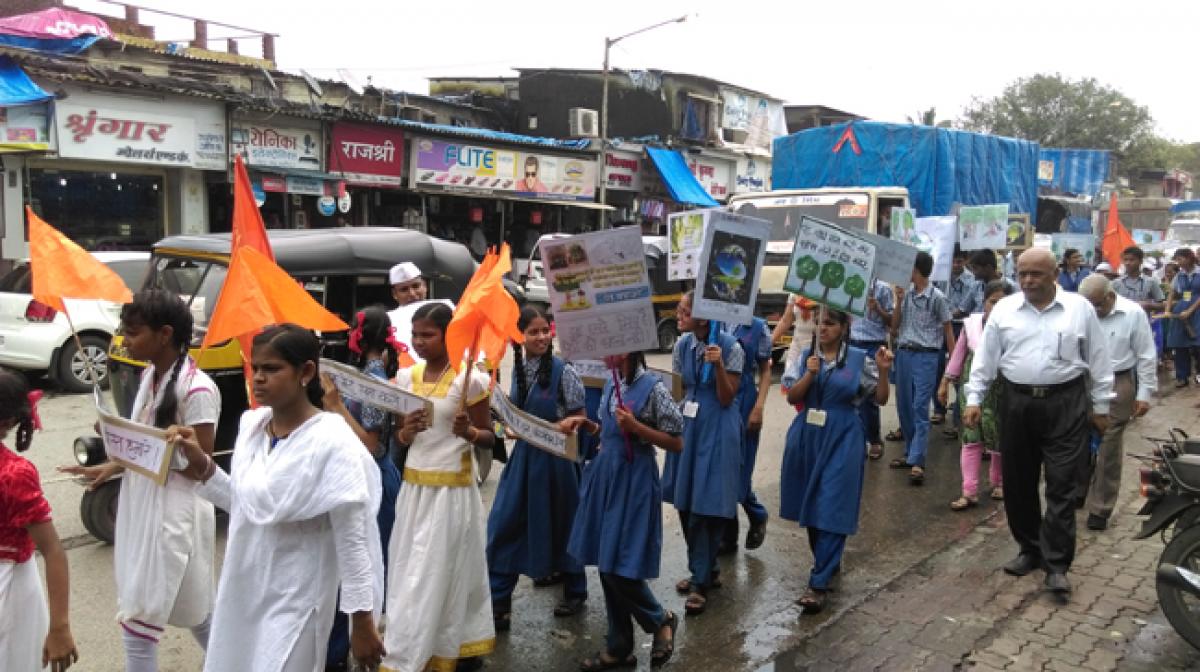 Students take out 2-Km rally on tree plantation on the holy occasion of Ashadhi Ekadashi