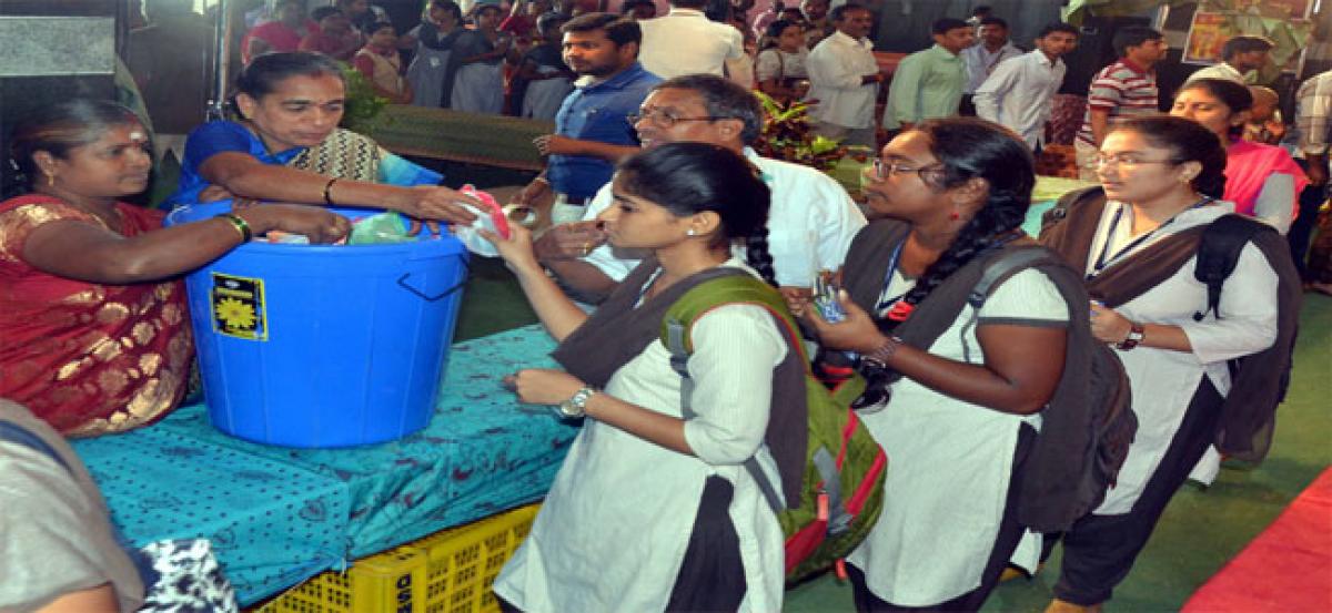 Students, parents throng Durga temple